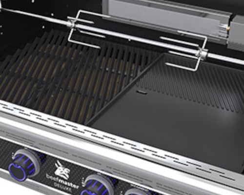 Deluxe Beefmaster 4 Burner BBQ On Deluxe Cart With Cast Iron Side Burner