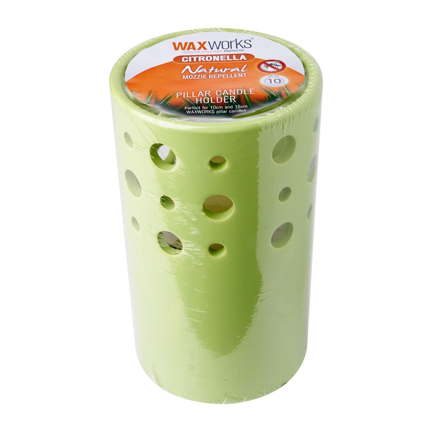WaxWorks Pillar Candle Holder - Green Candles