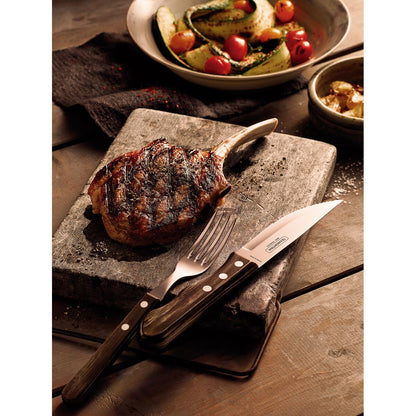 Tramontina 4-Piece Jumbo Barbecue Flatware Set with Stainless-Steel Blades and Brown Polywood Handles