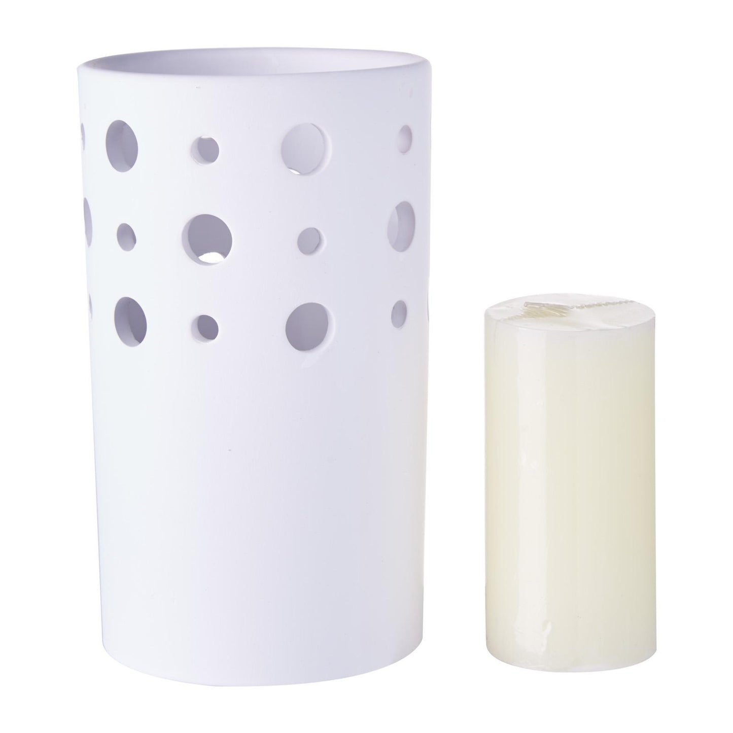 WaxWorks Pillar Candle Holder - White Candles